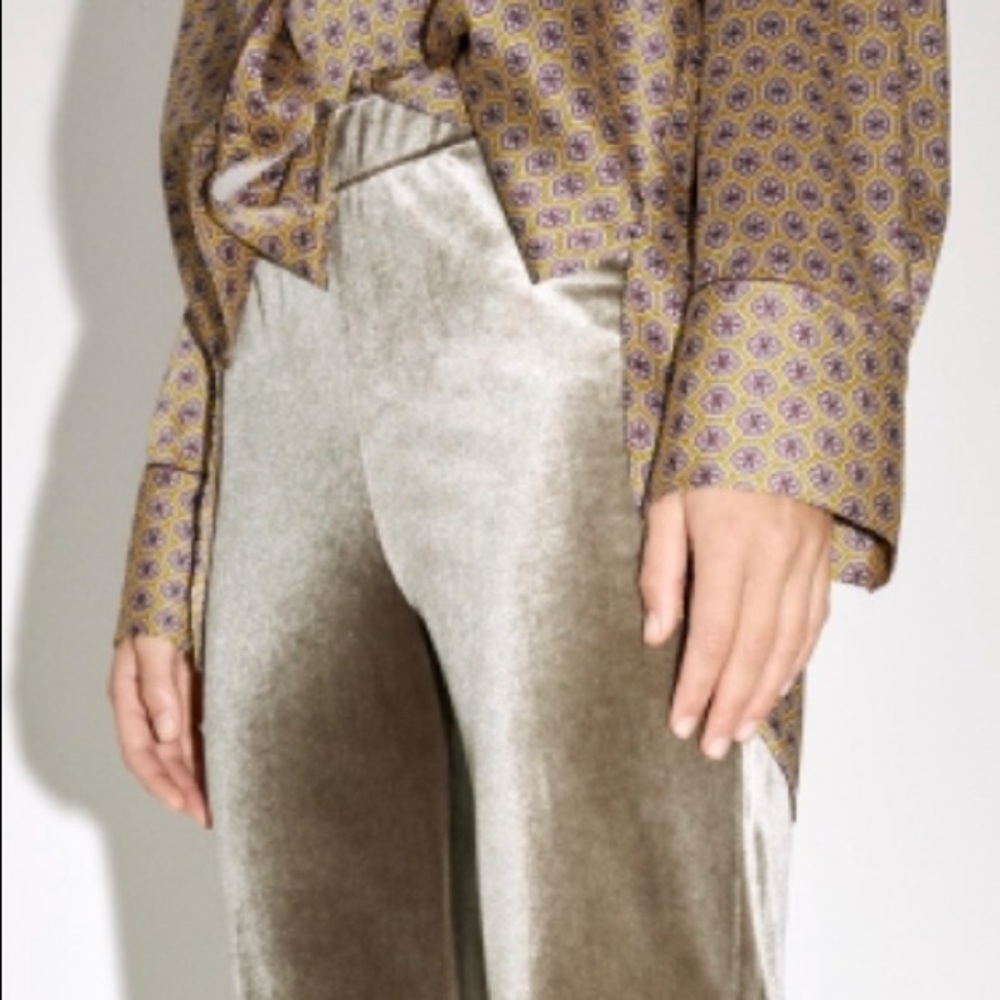Zara Flared Velvet Taupe Grey Pants-